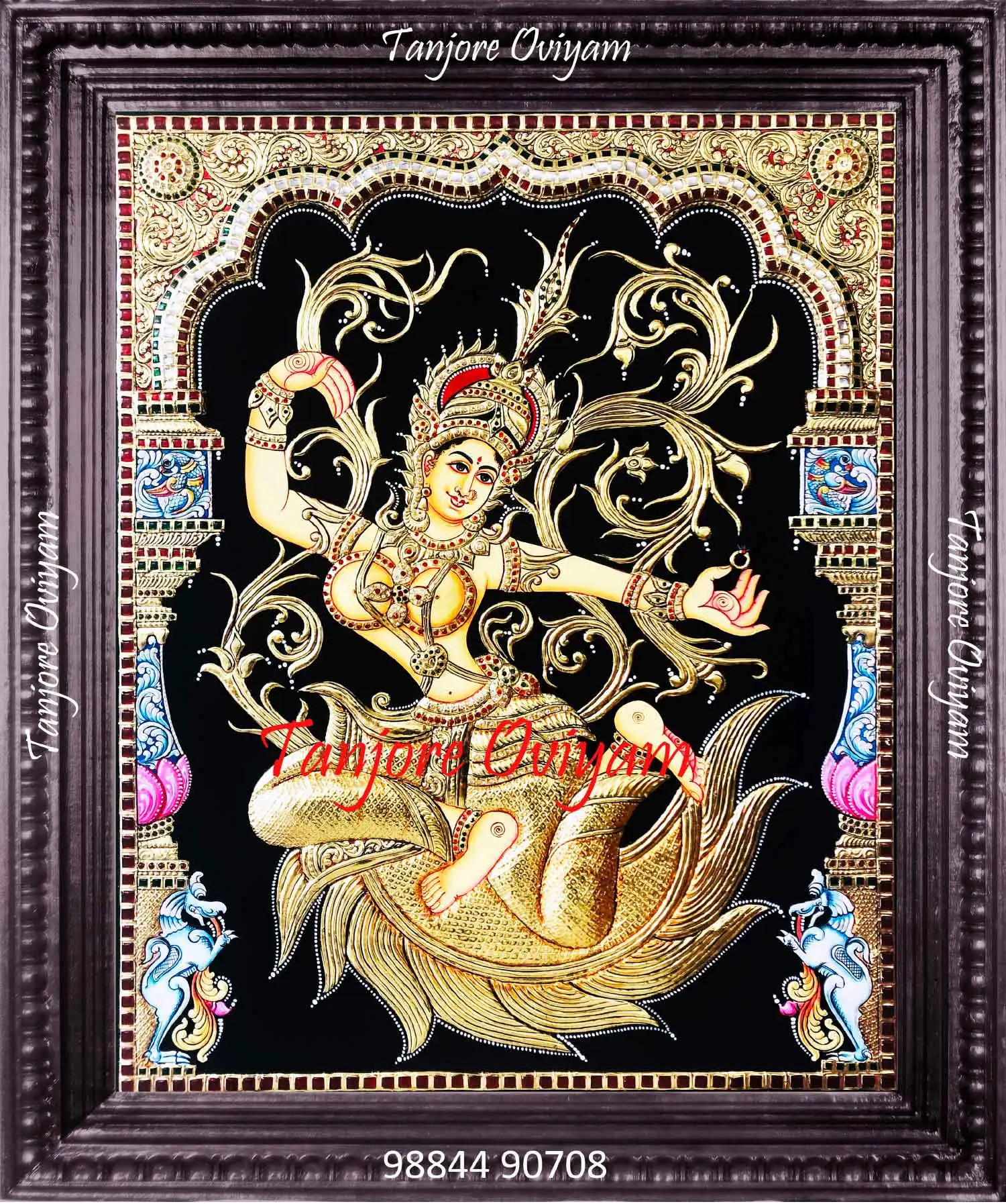 Thailand Seetha Tanjore Painting of Sita Devi in Thai traditional style with intricate gold work and detailed ornamentation.